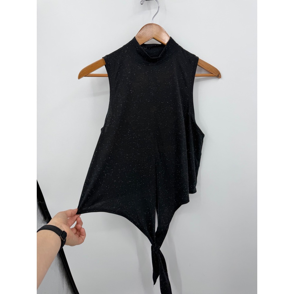 Lululemon time to restore Speckled Mock Neck Tie back Tank Top Black sz XS